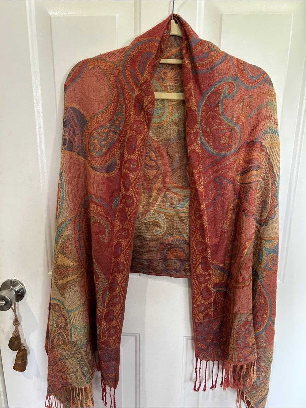 Pashmina Rust & Teal paisley woven shawl scarf